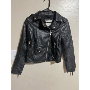 Abercrombie Fitch Vegan Leather Moto Jacket Black Quilted Shoulders Women Medium